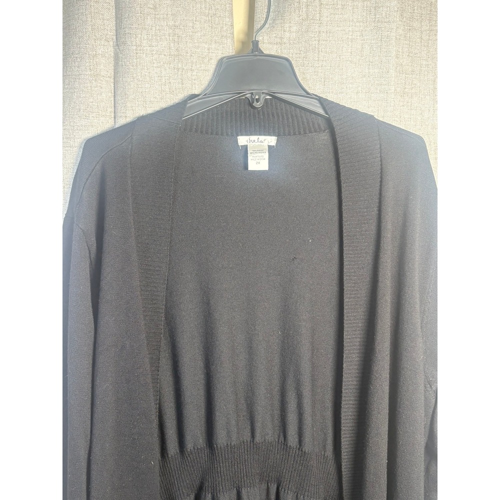 Isela Black Open Front Cardigan Cinched Waist Peplum Knit Sweater 2X RN73352